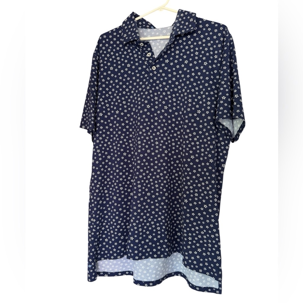 B.Draddy Sport Blue Floral Polo Golf Shirt. Men’s Large. Blue white pattern.‎